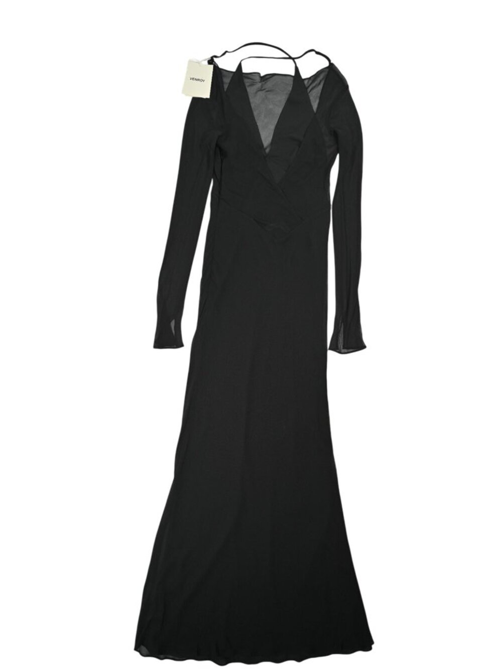 Venroy Silk Layered Long Sleeve Maxi Dress in Black